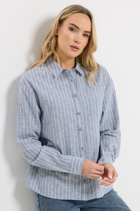 LTS Tall Blue Stripe Cotton Collared Shirt | Long Tall Sally  1