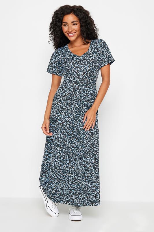 M&Co Petite Black & Blue Ditsy Florlal Print Tiered Cotton Maxi Dress | M&Co 2