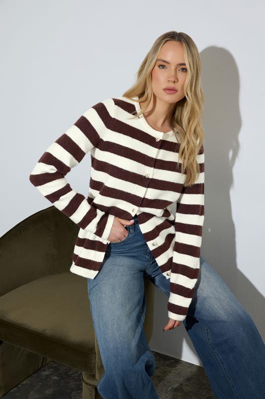 LTS Tall Chocolate Brown Stripe Knitted Cardigan