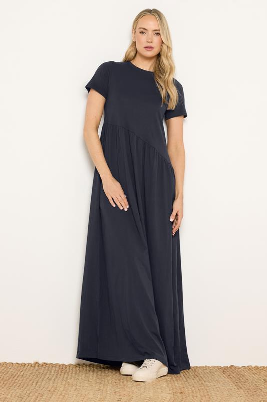 LTS Tall Navy Blue Asymmetric Cotton Maxi Dress
