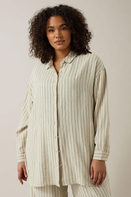 EVANS Curve Set Natural Brown Stripe Shirt & Trouser | Evans 1