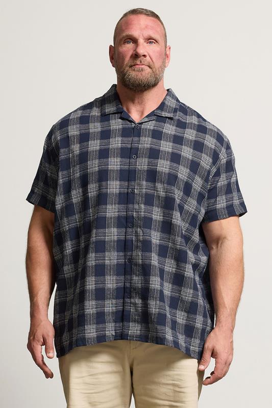 BadRhino Big & Tall Navy Blue Textured Check Print Shirt | BadRhino 1