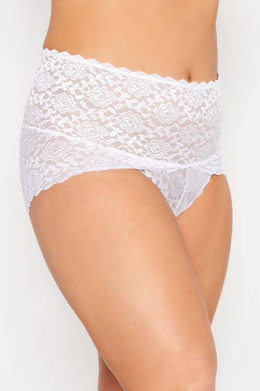 YOURS Curve White Hi Shine Lace Deep Waistband Full Briefs | Yours Clothing 1