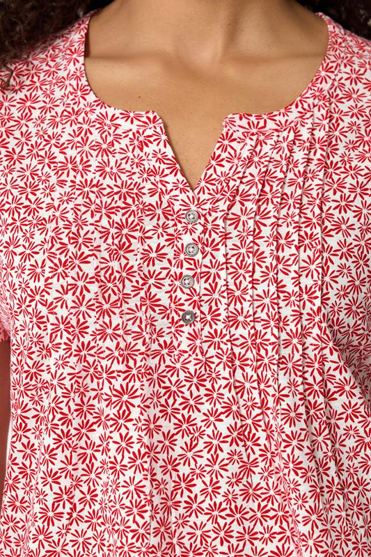 M&Co Red Floral Cotton Henley Top | M&Co 4