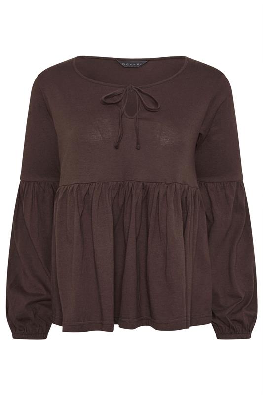 PixieGirl Petite Women's Chocolate Brown Tie Front Cotton Smock Top | PixieGirl 5