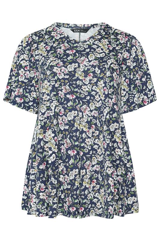 YOURS Plus Size Navy Blue Floral Pleat Front Top | Yours Clothing 5