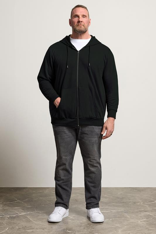 JACK & JONES Big & Tall Black Plain Zip Through Hoodie | BadRhino 1