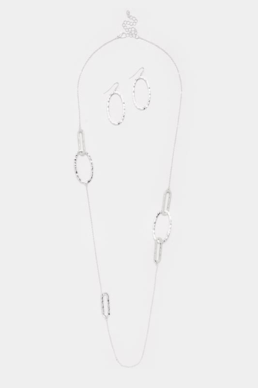 Silver Tone Abstract Hoop Necklace & Earrings Set | Yours Clothing 1
