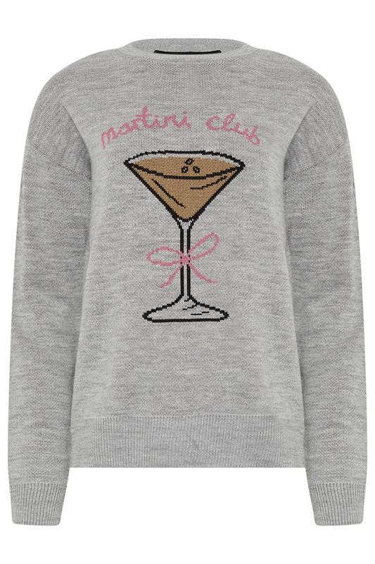 LTS Tall Grey 'Martini Club' Knitted Slogan Jumper | Long Tall Sally 5