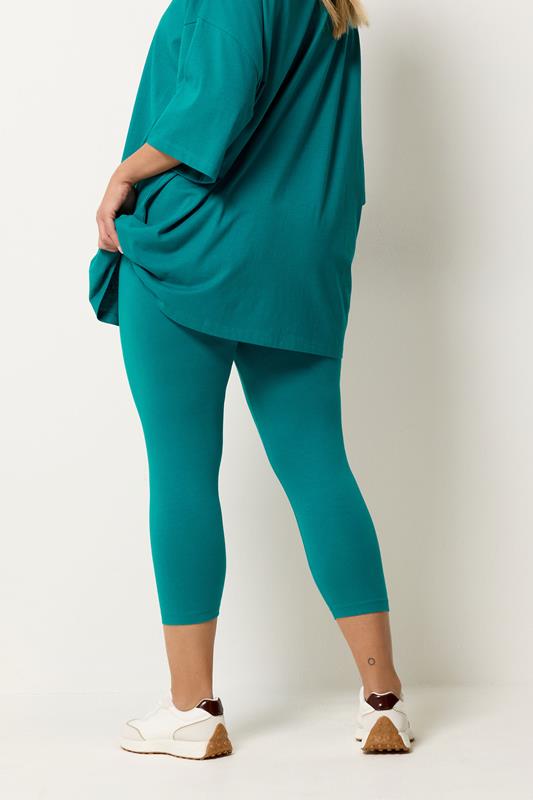 YOURS Plus Size Teal Blue Elasticated Waist Cropped Leggings | Yours Clothing 2