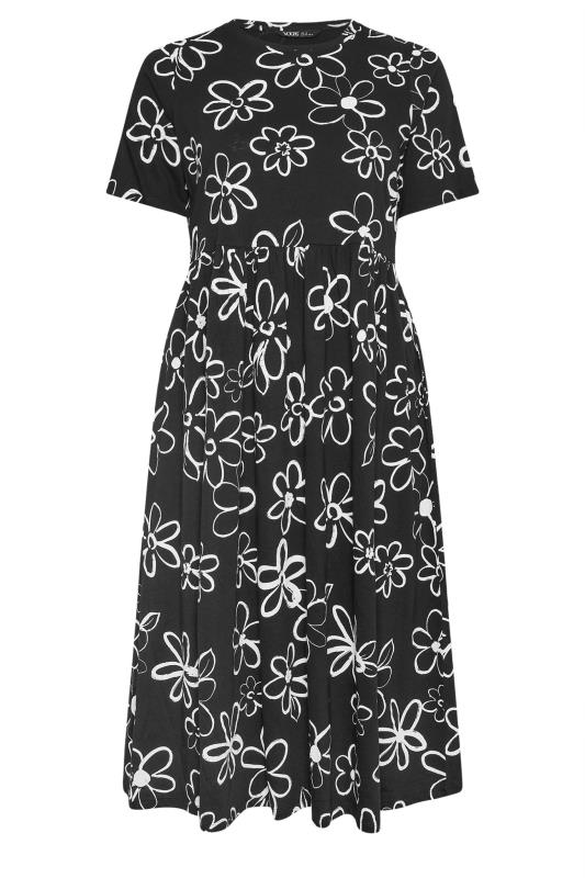 YOURS Plus Size Black Floral Doodle Print Pure Cotton Midaxi Dress | Yours Clothing 4