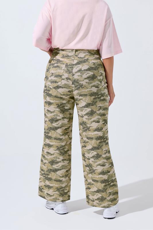 LIMITED COLLECTION Plus Size Khaki Green Camo Wide Leg Jeans | Yours Clothing 4