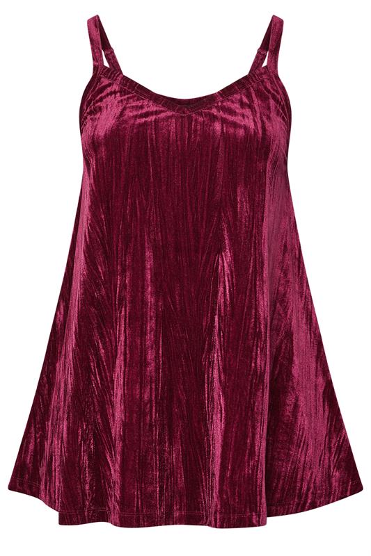 YOURS Plus Size Burgundy Red Crushed Velour Cami Vest Top | Yours Clothing 5