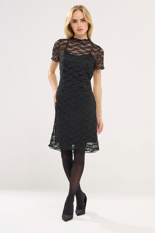 PixieGirl Petite Women's Black Lace Short Sleeve Dress | PixieGirl 1