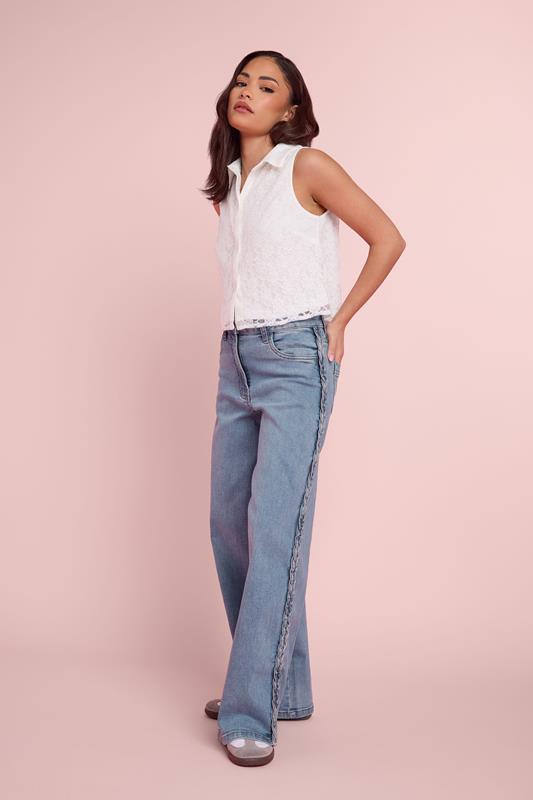  PixieGirl Petite Mid Blue Plait Detail Wide Leg Jeans