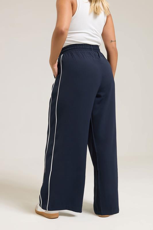 YOURS Plus Size Navy Blue Side Stripe Wide Leg Trousers | Yours Clothing 2