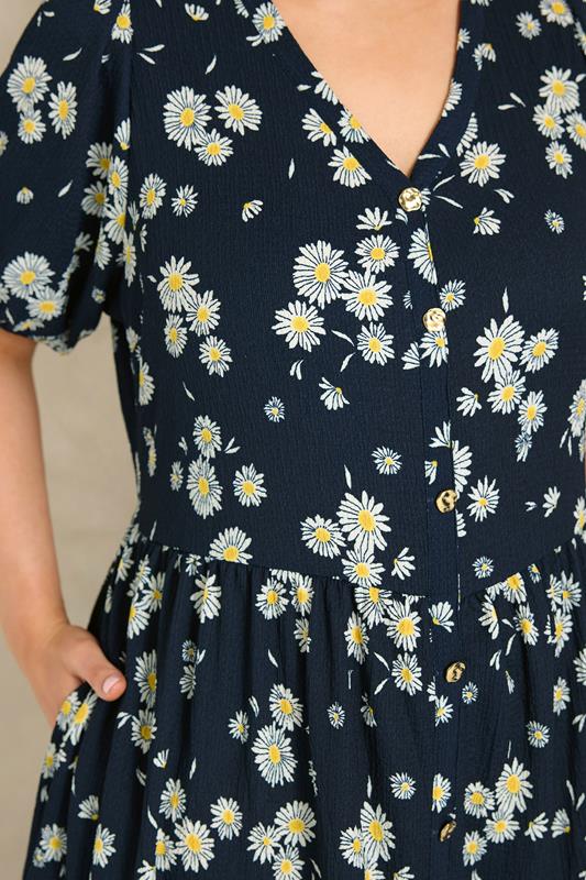 EVANS Plus Size Navy Blue Daisy Print Midi Dress | Evans 4