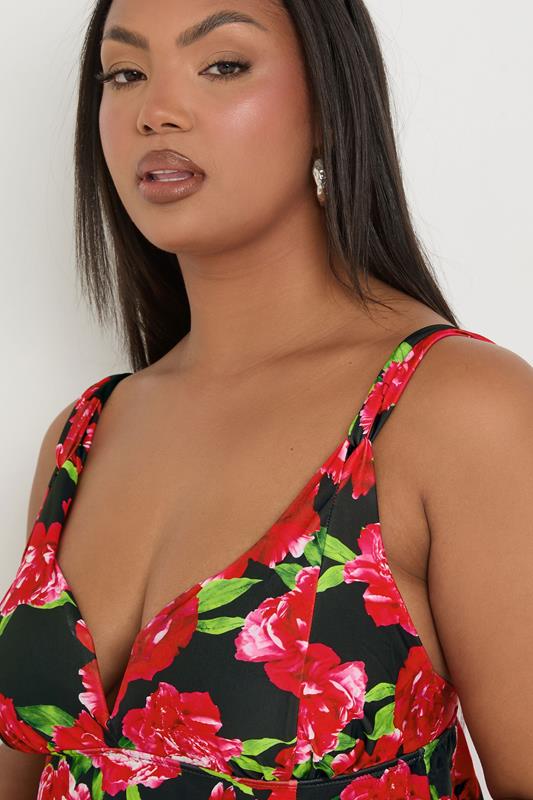 YOURS Plus Size Red Floral Print Hanky Hem Swim Dress | Yours Clothing 5