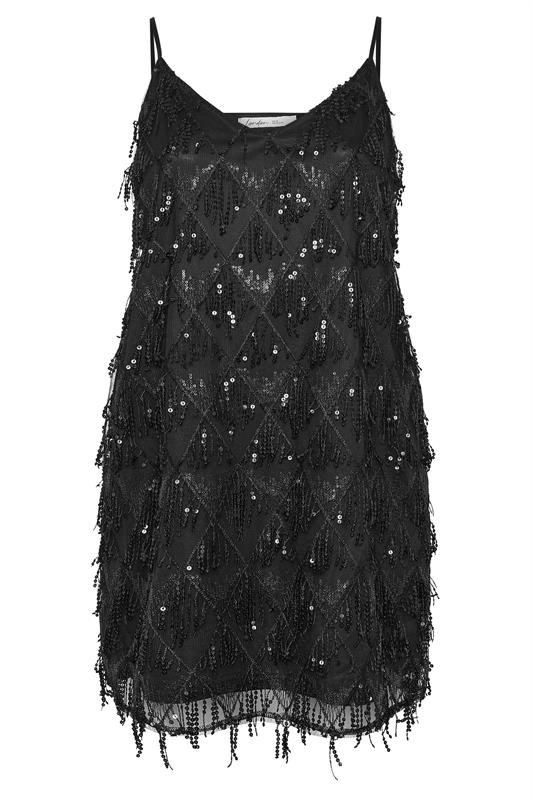 YOURS LONDON Plus Size Black Sequin Tassel Mini Slip Dress | Yours Clothing 7