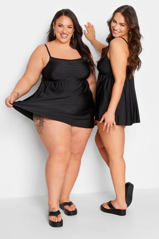 Plus Size Black Mesh Panel Tummy Control Swim Dress | Yours Clothing 5