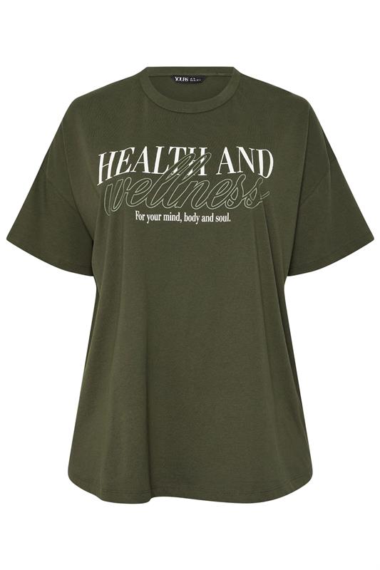 YOURS ACTIVE Plus Size Khaki Green 'Health & Wellness' T-Shirt | Yours Clothing 6