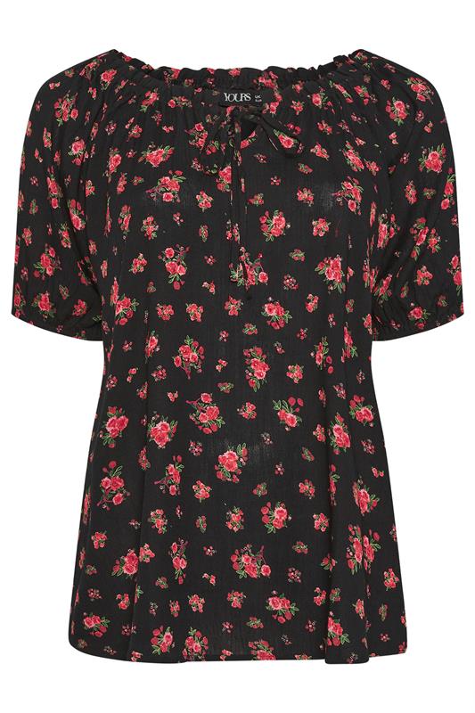 YOURS Plus Size Black Ditsy Floral Bardot Top | Yours Clothing 5