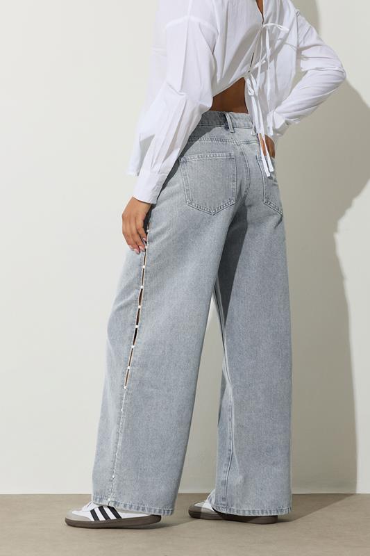 PixieGirl Petite Women's Light Blue Non-Stretch Pearl Detail Jeans | PixieGirl 2