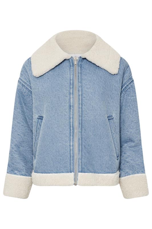 PixieGirl Petite Women's Light Blue Denim Borg Zip Jacket | PixieGirl 5