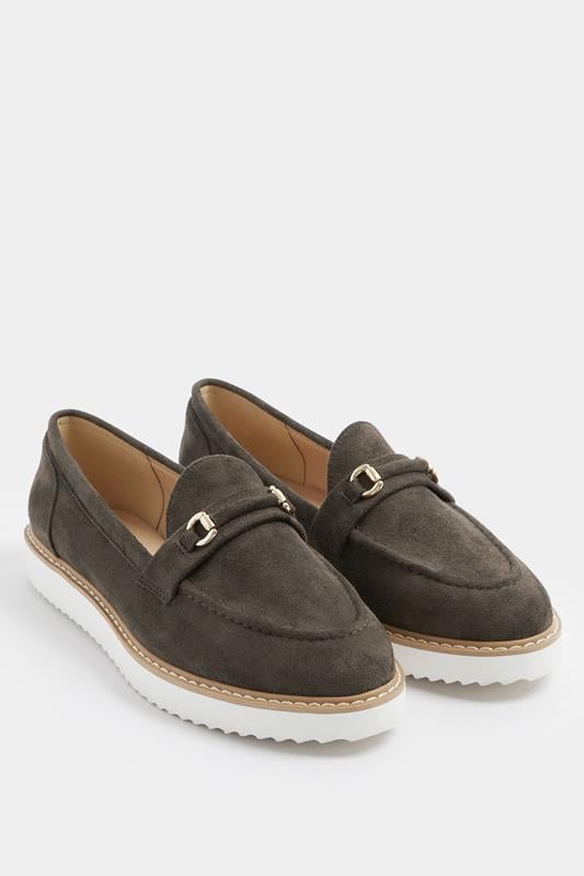 Chocolate Brown Faux Suede Snaffle Loafer In Wide E Fit