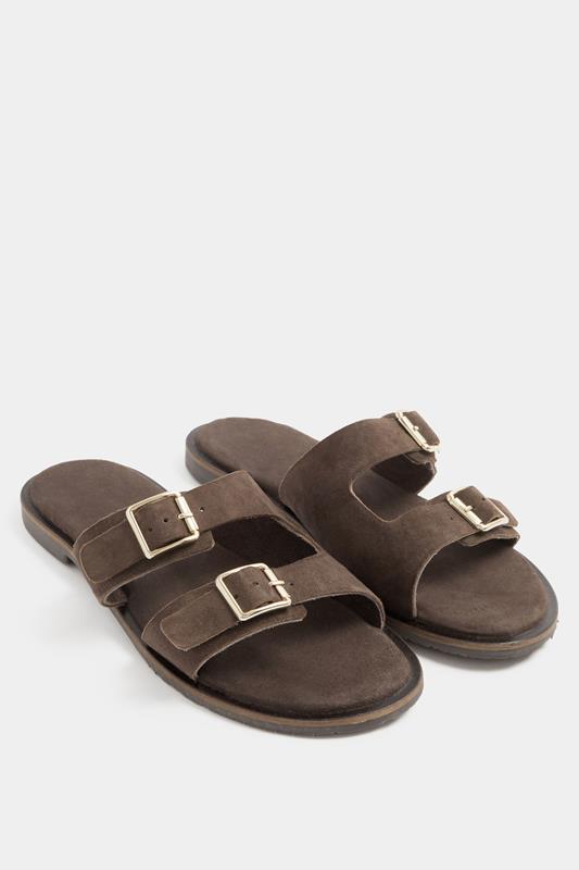 Chocolate Brown Double Buckle Footed Mule In Extra Wide EEE Fit 1