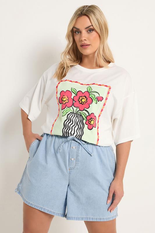 YOURS Curve Blue Tie Waist Denim Shorts