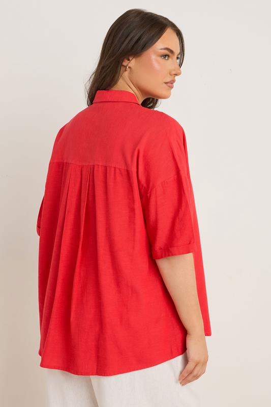 EVANS Plus Size Red Linen Shirt  | Yours Clothing 2