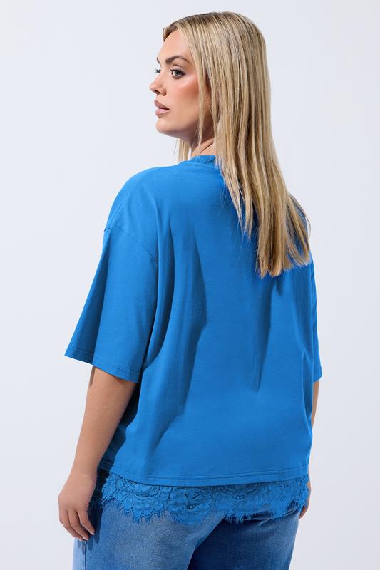 LIMITED COLLECTION Plus Size Cobalt Blue Oversized Lace Hem T-Shirt | Yours Clothing 2