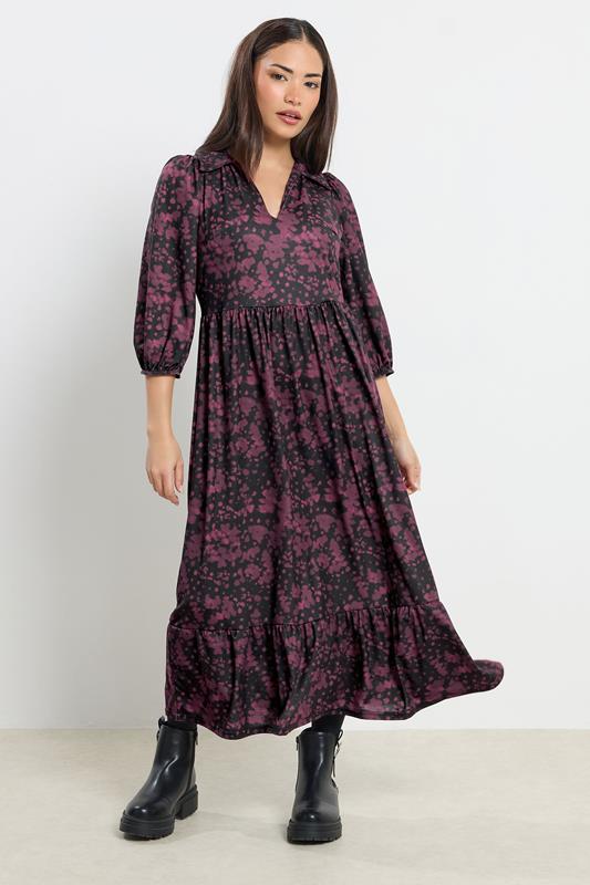 PixieGirl Petite Women's Burgundy Red Abstract Midi Dress | PixieGirl 1