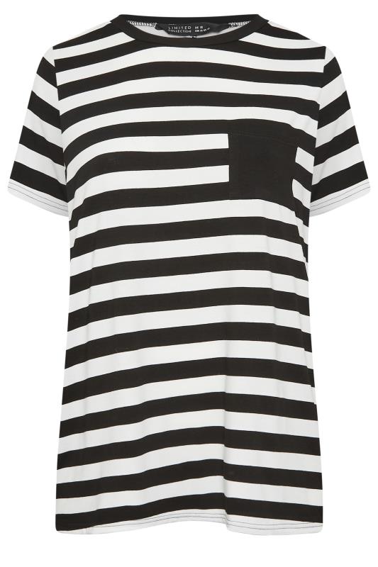 YOURS Curve Plus Size Black Stripe Contrast Collar Stripe T-Shirt | Yours Clothing  6