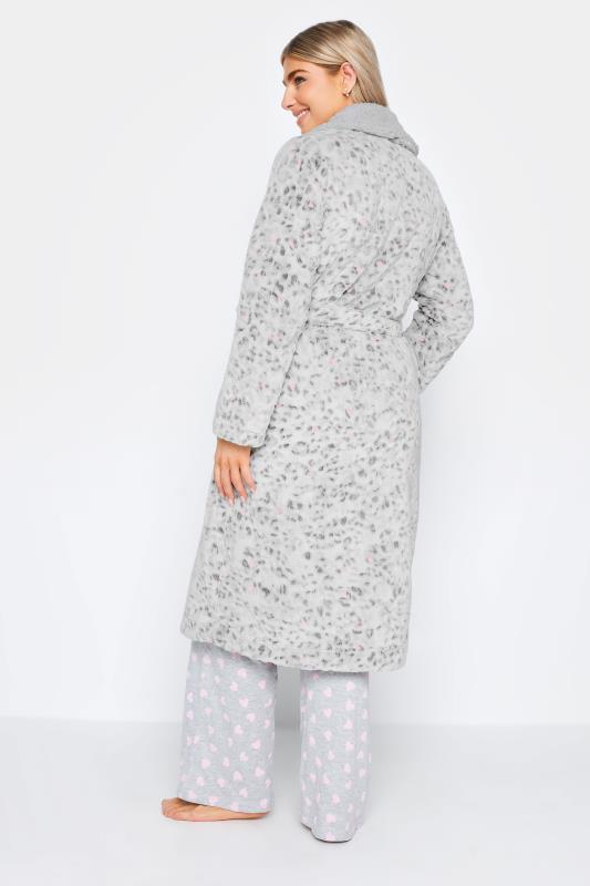 M&Co Grey Soft Touch Leopard Print Shawl Collar Dressing Gown | M&Co 5