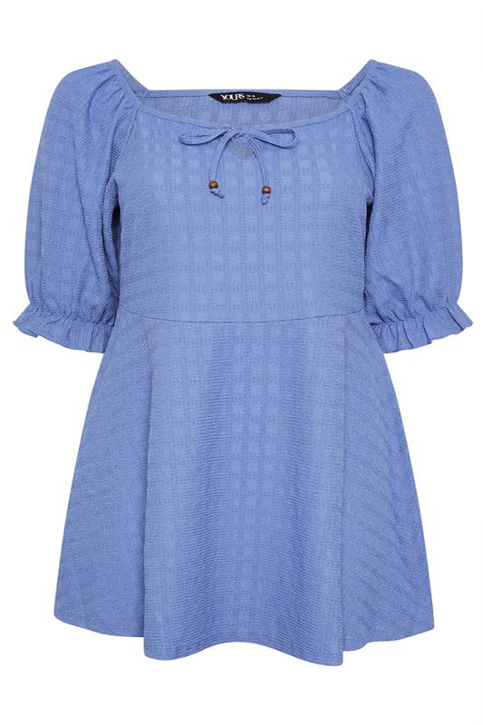 YOURS Plus Size Blue Textured Milkmaid Top | Yours Clothing 5