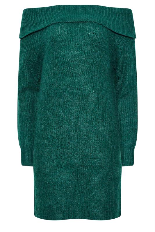 LTS Tall Womens Dark Green Bardot Mini Jumper Dress | Long Tall Sally 5
