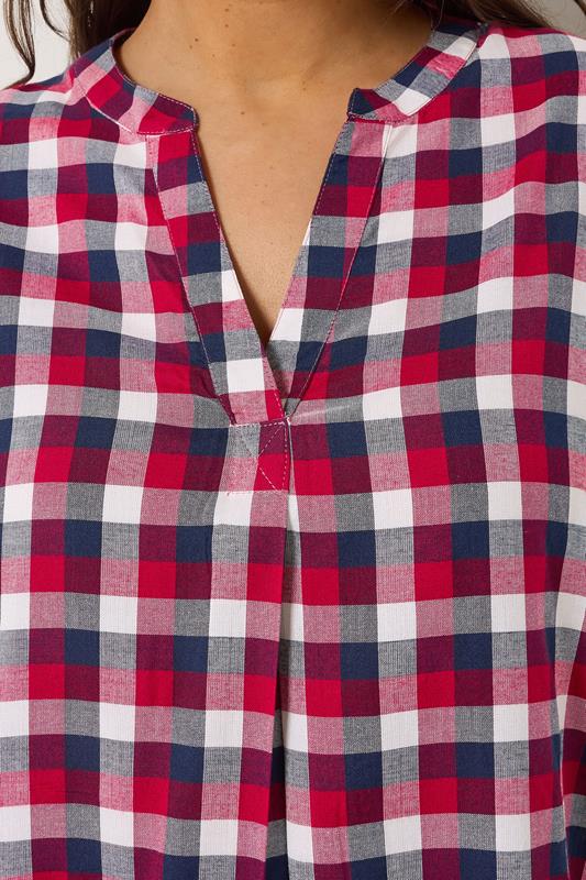 YOURS Plus Size Red Check Overhead Half Placket Shirt | Yours Clothing 4