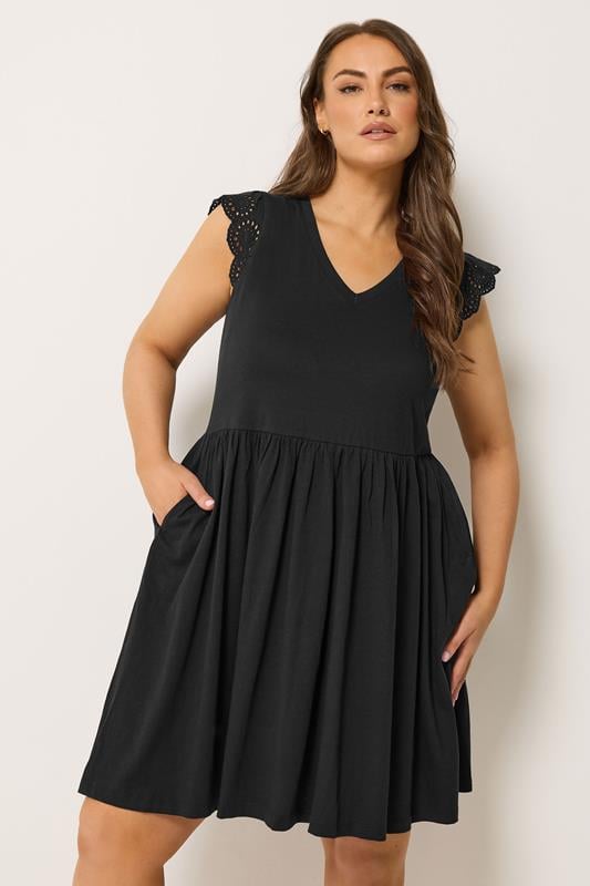 YOURS Curve Black Broderie Anglaise Peplum Dress