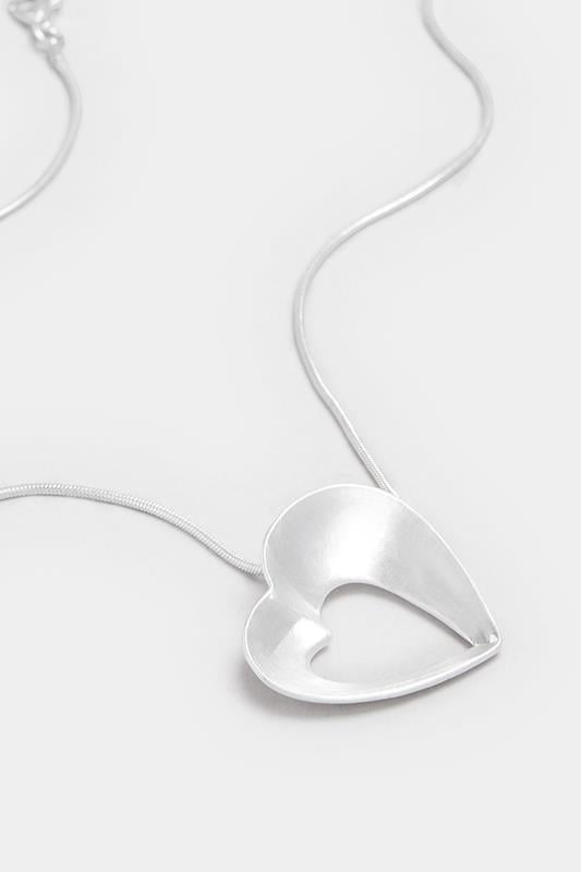 Silver Tone Brushed Heart Necklace | Yours Clothing 2