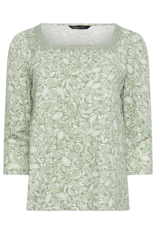 M&Co Green Floral Print Square Neck 3/4 Sleeve Top | M&Co 5