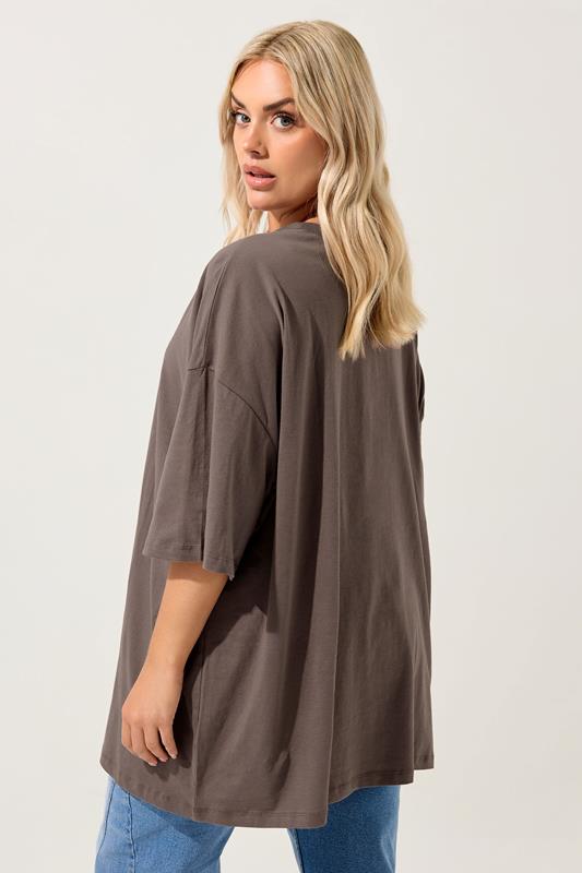 YOURS Plus Size Brown Oversized Boxy T-Shirt | Yours Clothing 2