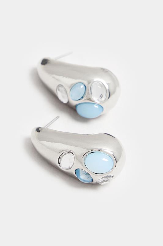 Silver Tone Diamante Tear Drop Earrings | Yours Clothing  2