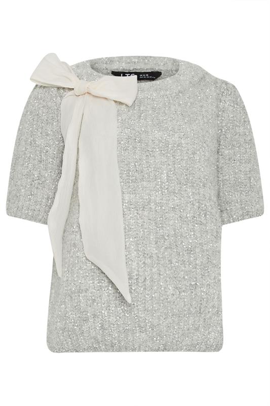 LTS Tall Silver Knitted Bow Jumper | Long Tall Sally 6