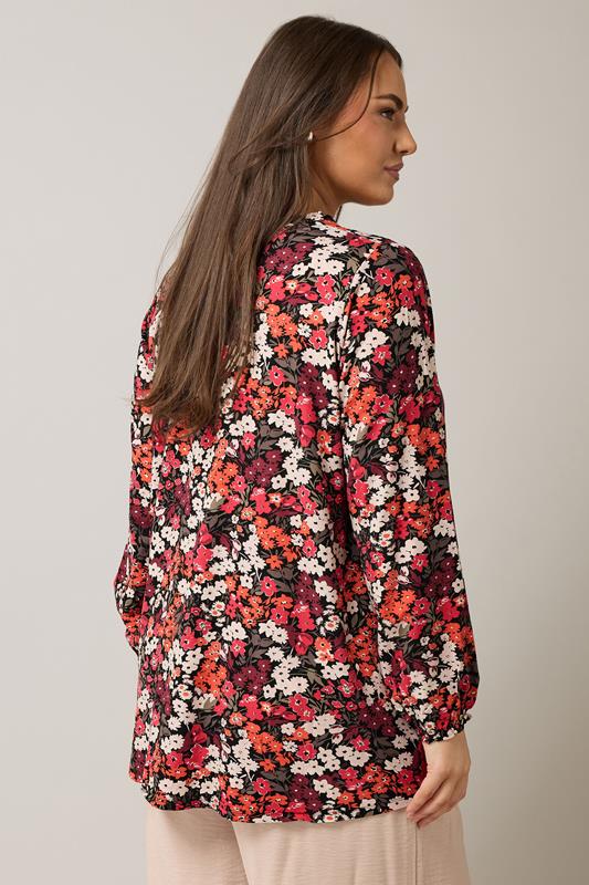 EVANS Plus Size Orange Ditsy Floral Tie Neck Top | Evans 2