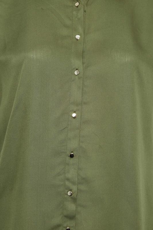 YOURS Plus Size Khaki Green Frill Sleeve Collared Shirt | Yours Clothing 5