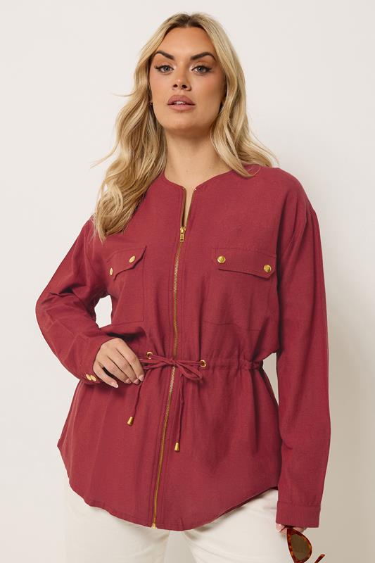 YOURS Plus Size Red Linen Shacket | Yours Clothing 1