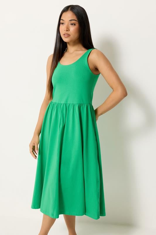  M&Co Petite Green Sleeveless Cotton Midi Dress