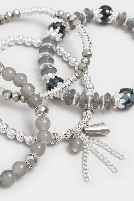 YOURSET 4 PACK Silver Tone Beaded Stretch Charm Bracelets | Yours Clothing 2